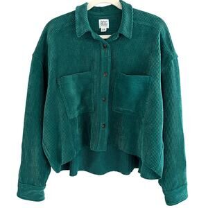 Urban Outfitters BDG Cropped Oversized Corduroy Shirt Green Teal Women Size M